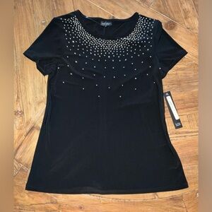 Nicole Miller short sleeve top with scattered faceted silver studs - small - nwt